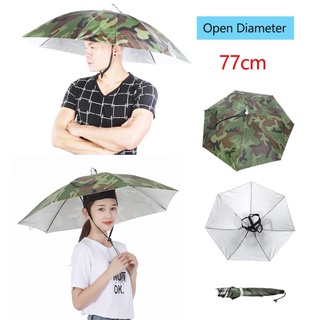 77cm直徑便攜雨傘帽軍綠色迷彩可折疊戶外遮陽防水野營釣魚頭飾帽沙灘頭帽