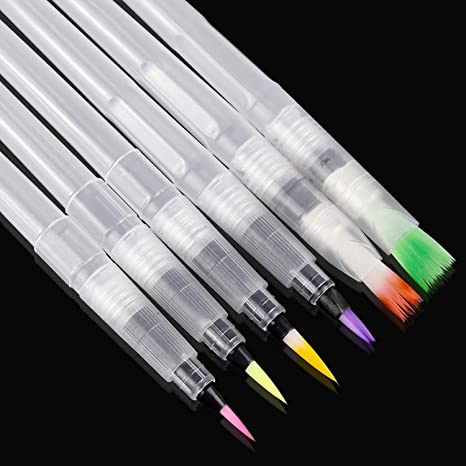 儲水毛筆 固體水彩顏料伴侶6支可再填充油漆刷水彩刷柔軟水彩刷筆