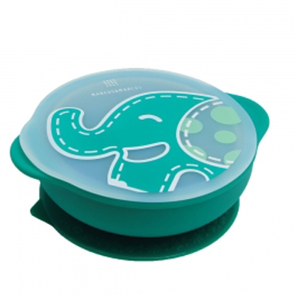 加拿大Marcus &amp; Marcus 動物樂園 - 幼兒自主學習吸盤碗含蓋-大象(綠)