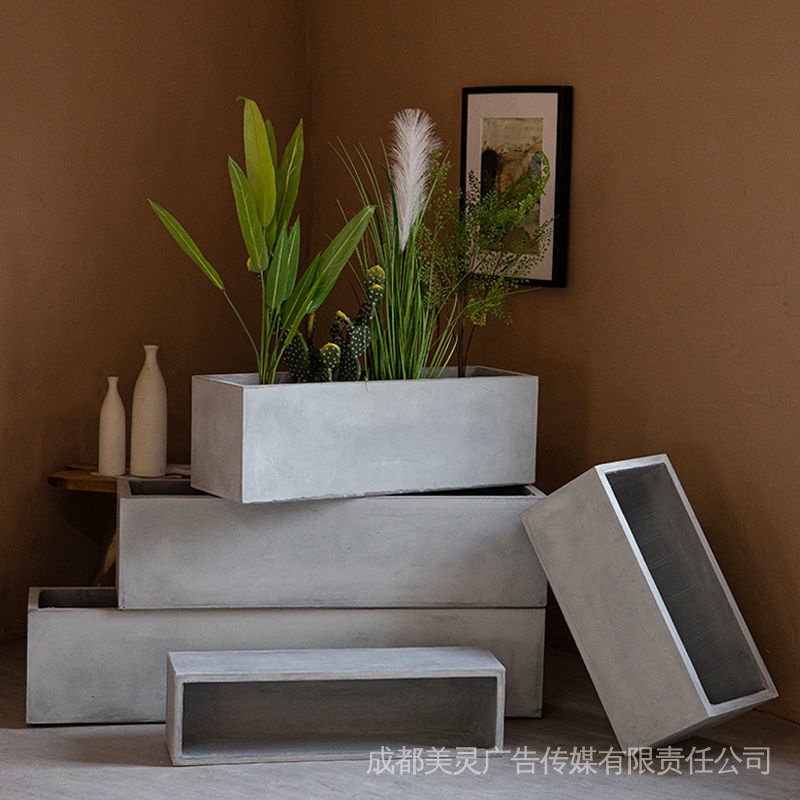 戶外大尺寸長方形水泥花盆長條馬槽簡約花箱道路陽臺種菜盆ins北歐簡約加厚透氣綠植花器控根盆 蝦皮購物