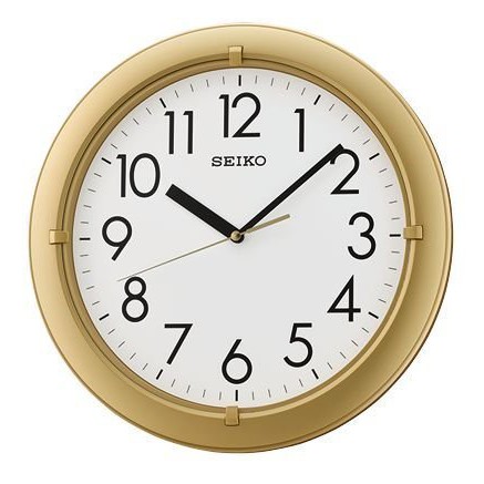 SEIKO CLOCK 精工典雅風香檳金色邊框白面阿拉伯數字刻滑動式秒針劃靜音掛鐘 型號：QXA716G【神梭鐘錶】