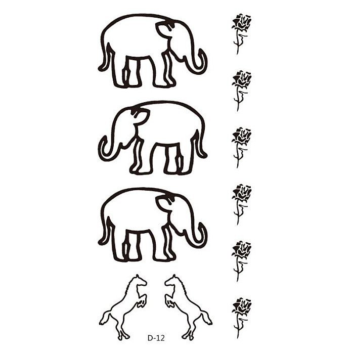 原宿大象馬玫瑰D-12【WAWA TATTOO】防水紋身貼紙刺青貼紙