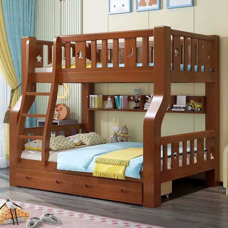 升級全實木兒童床上下鋪床高低子母床雙層床二層樓梯爬梯床成人床1