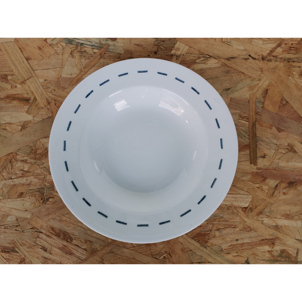 《興富大行》陶瓷餐廚具【歐式藍線條義大利麵盤400cc】亮面釉陶瓷義盤草帽盤創意陶瓷深盤