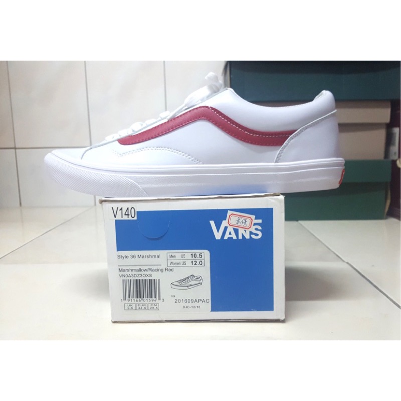Vans 皮革 白紅鞋 運動休閒鞋 尺寸US 10.5（全新）
