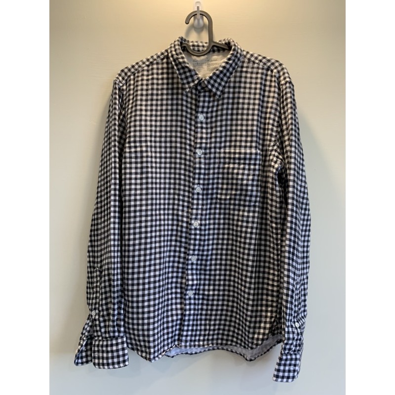 無印良品 男二重紗織襯衫黑白格紋 M 蝦皮購物