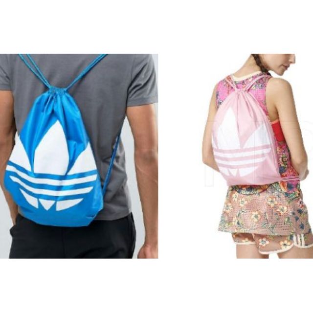 【原廠正品】愛迪達Adidas三葉草AJ8987束口袋LOGO藍白 藍 白 包包 背包 後背包 男 女 黑 粉紅 購物袋
