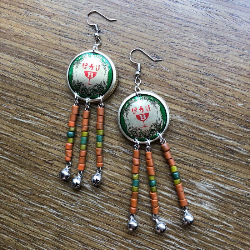 Jin's handmade /  【部落時尚】 原住民 原民風 保力達 瓶蓋 陶珠 手工耳環