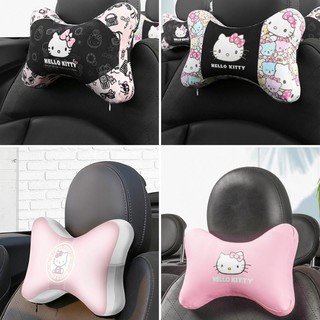 【小符精品】Hello Kitty 汽車頭枕 KT貓護頸枕 車用靠枕 可愛卡通車載枕頭 腰靠套裝 透氣骨頭枕 記憶枕 椅