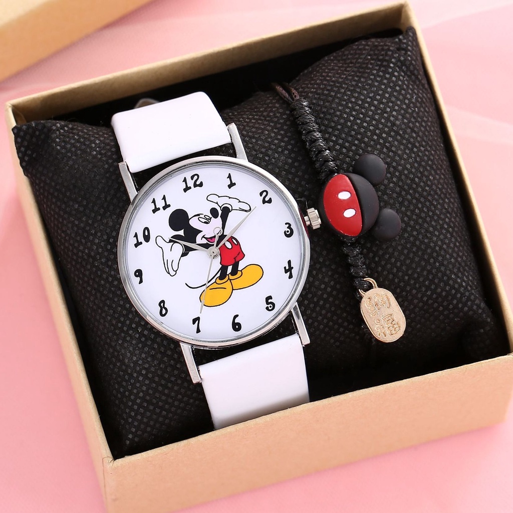 米老鼠兒童石英帶手錶和手鍊套裝兒童假期
