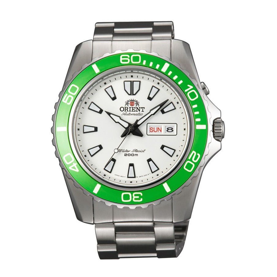 【幸福媽咪】ORIENT 東方錶 WATER RESISTANT系列 200m潛水錶 鋼帶款 綠圈 FEM75006W