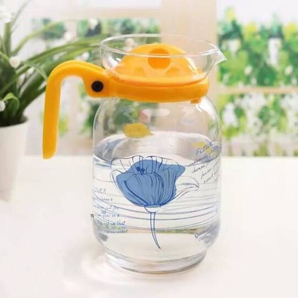 ●綠綠精品●花朵玻璃冷水壺✰果汁壺R308E藍色/黃色『餐廳.家庭超適合』