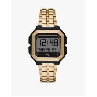 **沒電全新價**【PUMA】100% ORIGINAL REMIX 液晶數字鋼手鍊時尚手錶（金色*1）- P5016