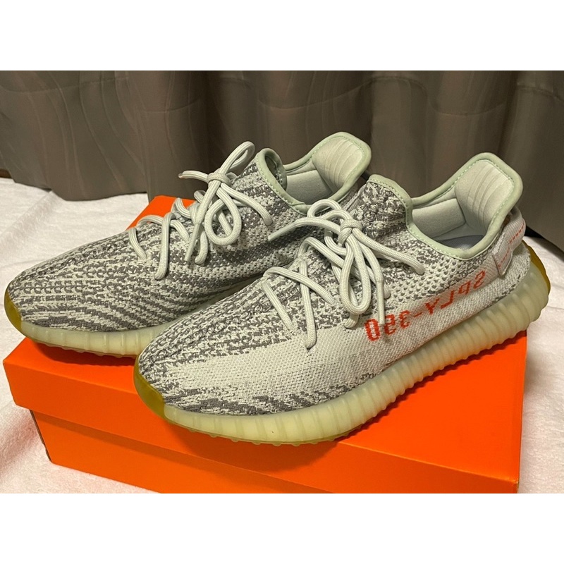 《二手正品》Adidas Yeezy Boost350v2水藍橙字