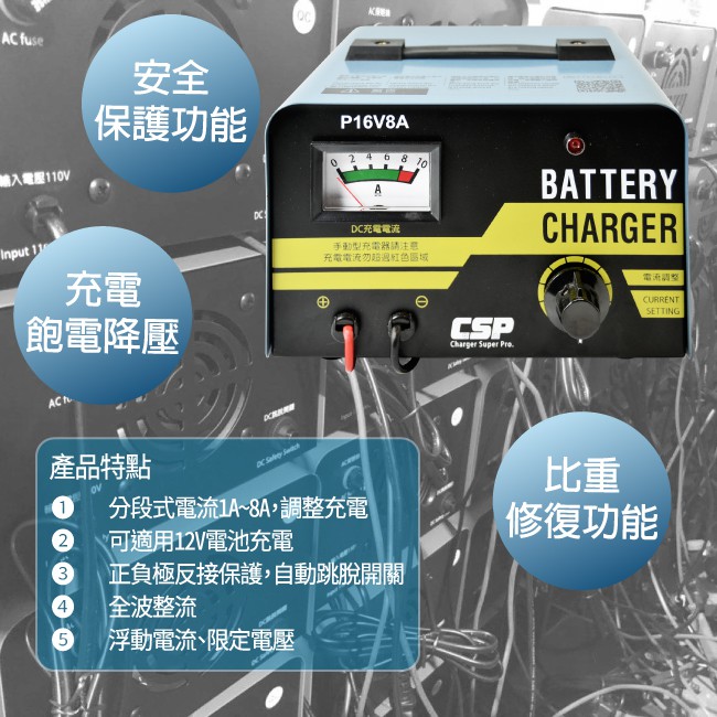 P16V6A 升級 充電職人 分段式充電器 P16V8A 電瓶充電器 鉛酸電池 電流無段調整 汽機車可用 P16V-8A