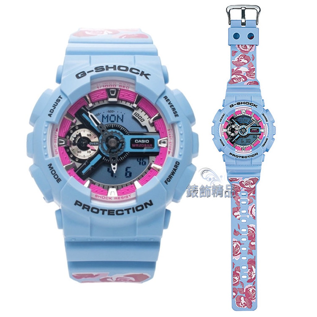 CASIO卡西歐G-SHOCK縮小S系列GMA-S110F-2A現貨 手錶 淺藍粉紅玫瑰花圖騰 全新正品【錶飾精品】