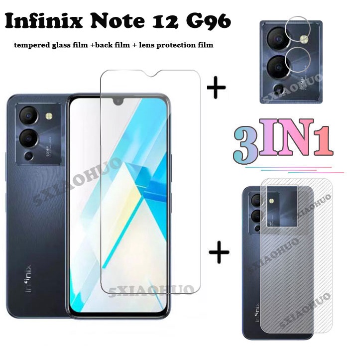 (3 合 1) Infinix Note 12 G96 透明鋼化玻璃屏幕保護膜 + 相機膜 + 背膜適用於 Infini