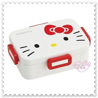 ♥小花花日本精品♥ Hello Kitty 大臉 蝴蝶結 便當盒 餐盒 方形扣式 分隔耐熱保鮮盒 日本製11800200