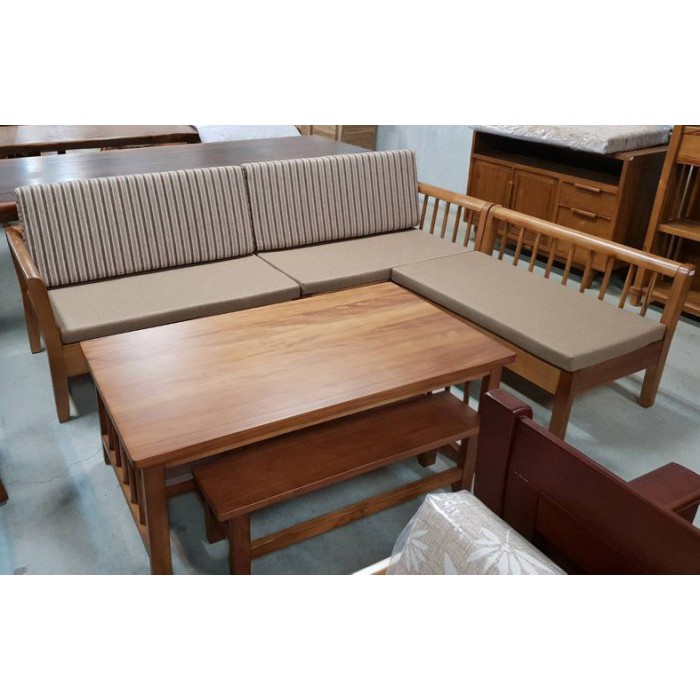 【南台灣傢俱】L型100%全實木馬來西亞檜木沙發組椅市價$48000,驚喜價$33900元