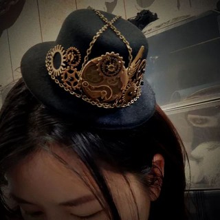 臺灣現貨 貓熊繽雰 蒸汽龐克奇異博士小禮帽黑色齒輪鏈條 騎士王子歌德日系復古LOLITA COSPLAY帽子