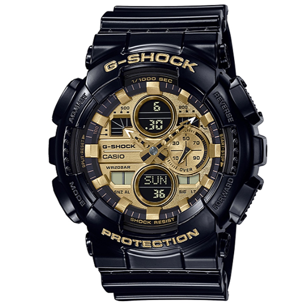 【CASIO】卡西歐G-SHOCK 雙顯運動錶-黑 X 金 GA-140GB-1A1 台灣卡西歐保固一年