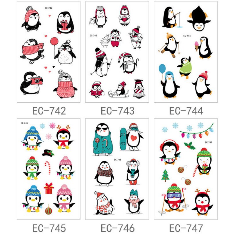36 EC 企鵝 聖誕節 旅行 滑雪 企鵝 紋身貼紙 表演造型 能貼在 安全帽 汽機車上 口罩 陶器金屬 玻璃 手機殼