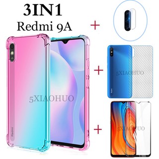 適用於Redmi 9C Redmi 9A手機殼 Redmi 8A Redmi 7A鋼化玻璃膜+碳纖維背膜+鏡頭膜+彩色手