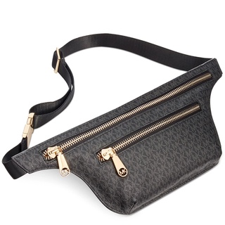 MICHAEL KORS 經典滿版腰包 胸包 斜揹包 防刮PVC皮革 側揹包 M65952 黑灰色MK(現貨)