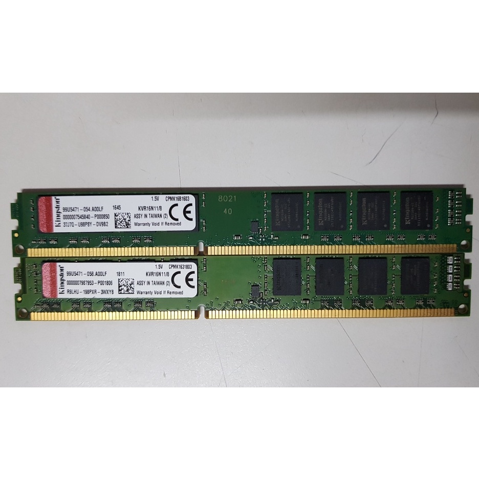 金士頓 Kingston DDR3 1600 8Gx2 16G 桌上型記憶體 雙面顆粒 可跑雙通道 終身保固 2手良品