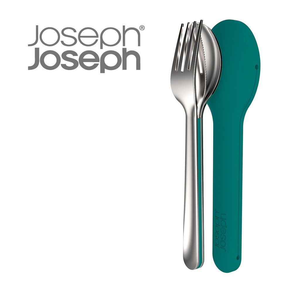 【英國 Joseph Joseph】翻轉不鏽鋼餐具組-藍綠色《屋外生活》露營 野炊 野餐 餐具組