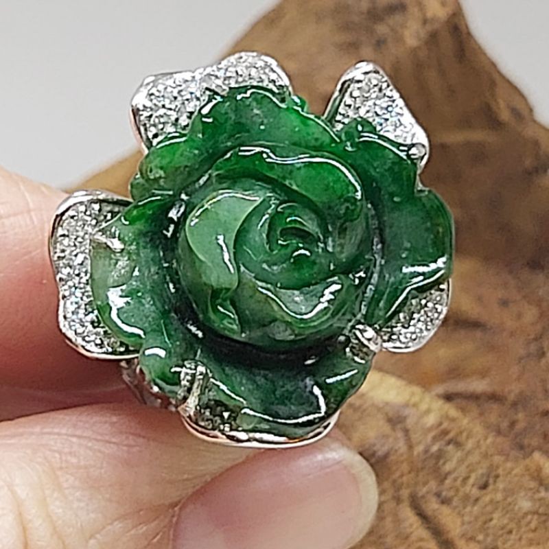 翡翠花青玫瑰花戒指 翡翠花青戒指 花青花戒指 尋寶園 蝦皮購物