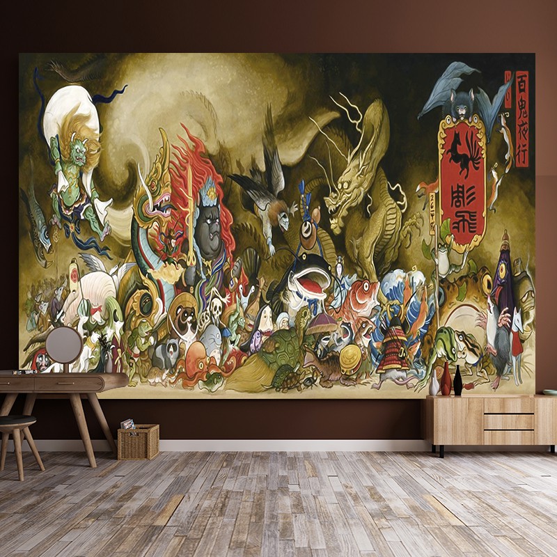 現貨 火爆熱銷百鬼夜行日式紋身刺青工作室酒吧餐廳宿舍裝飾掛布墻布展會背景布 蝦皮購物