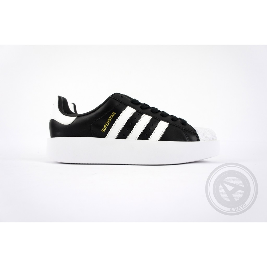 【A-KAY0】ADIDAS 女 SUPERSTAR BOLD W 皮革 金標 厚底 黑白【BA7667】