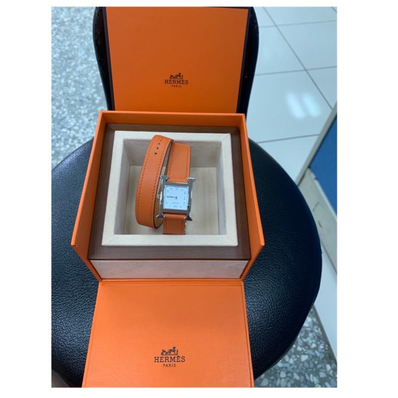 HERMES 愛馬仕 montre heure H PM 雙圈手錶 石英錶