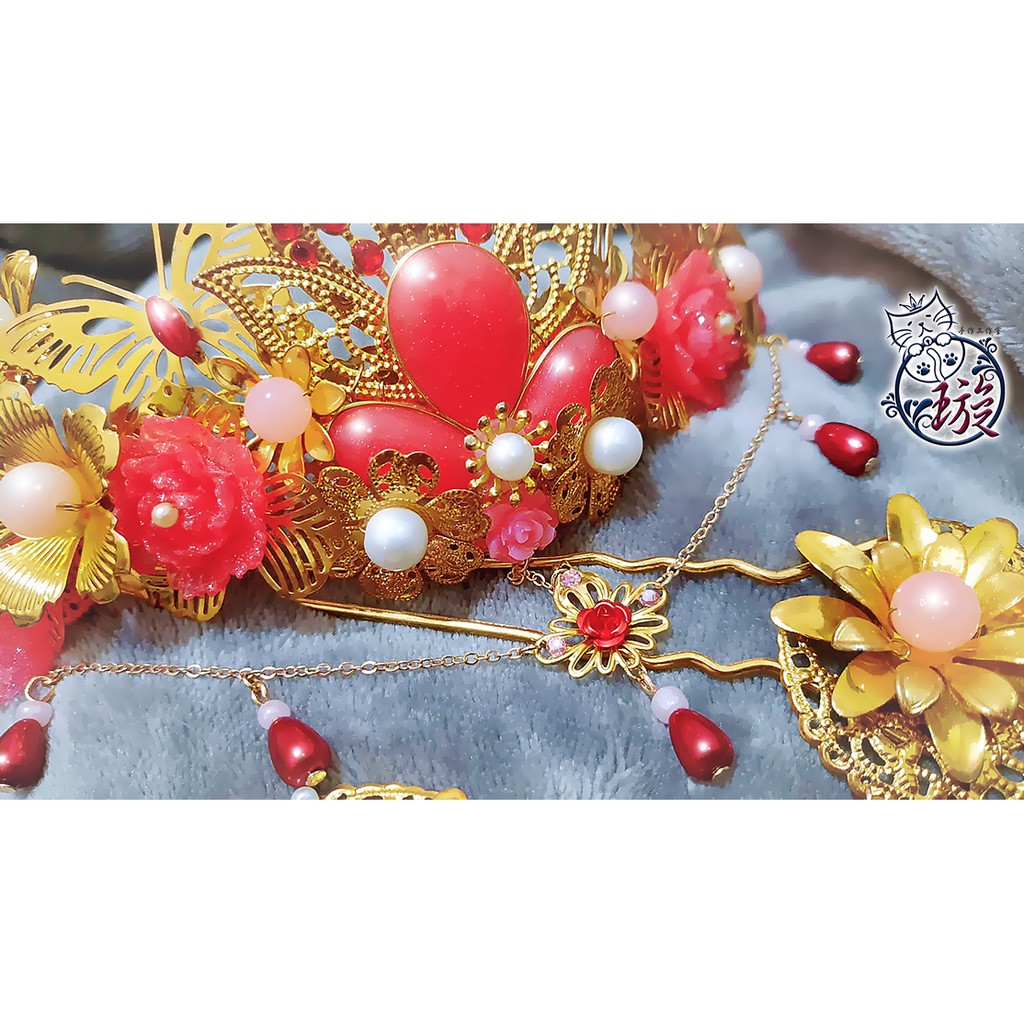 靈璇 花嫁 古風頭飾髮簪頭冠古裝漢服髮飾cos 攝影新娘手工 蝦皮購物