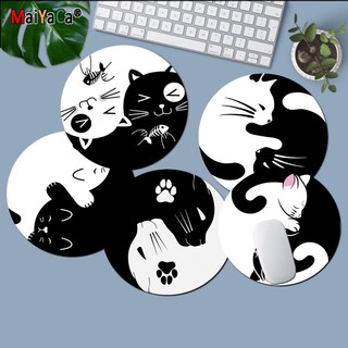 Yin Yang cat 原型符号标志 黑白猫 筆記本 電腦遊戲 圓形鼠標墊 遊戲鼠標墊 地毯適用於pc筆記本電腦筆記本