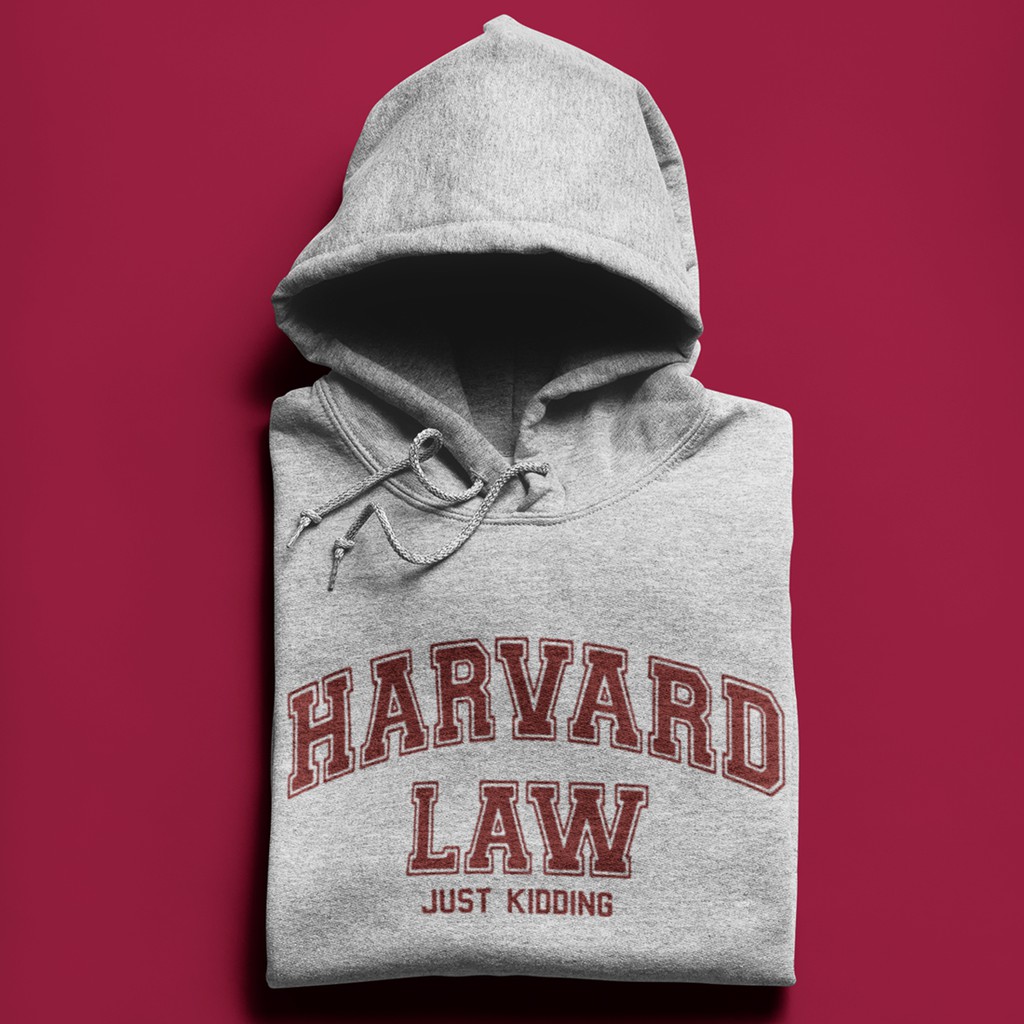 HARVARD LAW JUST KIDDING 中性帽T 5色 刷毛 (現貨) 哈佛法律系趣味幽默潮T寬鬆