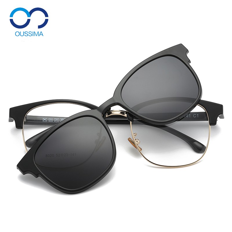 OUSSIMA歐斯邁兩用磁吸套鏡女復古吸磁鐵眼鏡半框雙層墨鏡夾片男近視偏光太陽鏡8020
