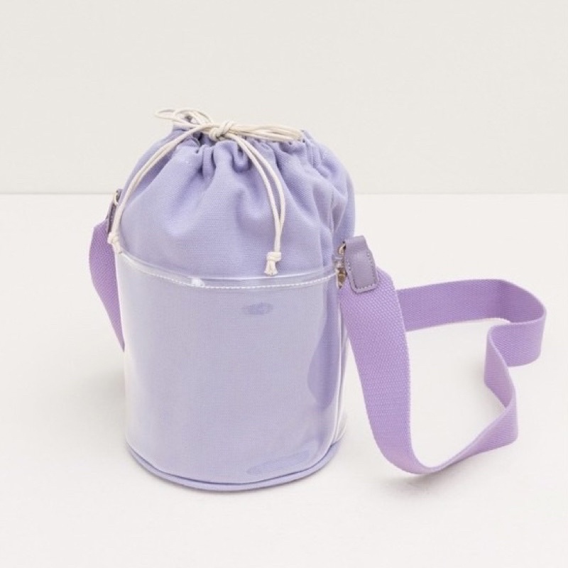 韓製 全新 PAZZO 透明帆布束口水桶包 束口袋 透明 手提包 側背包 手拿包 水桶包 沙灘 渡假 薰衣草紫