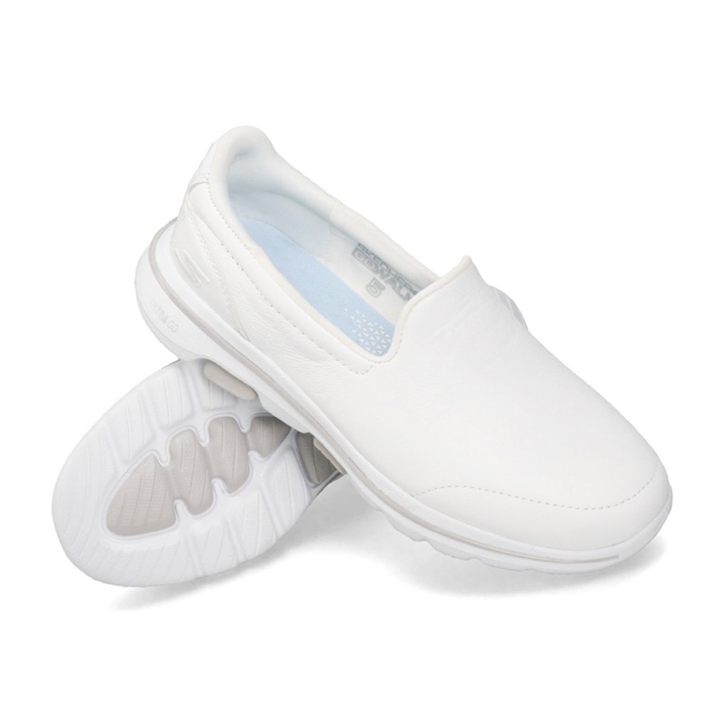 SKECHERS GO WALK 5 全白 皮革 娃娃鞋 健走 懶人 瑜珈鞋墊 透氣 舒適 女鞋 15923WHT