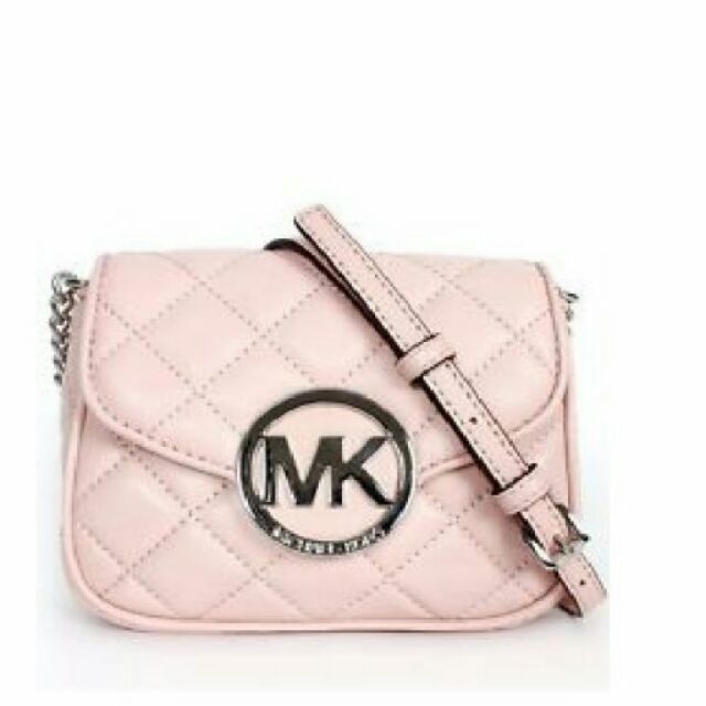 特價MICHAEL Kors bag專櫃新款粉色菱格皮革銀鍊小香風肩/斜背包