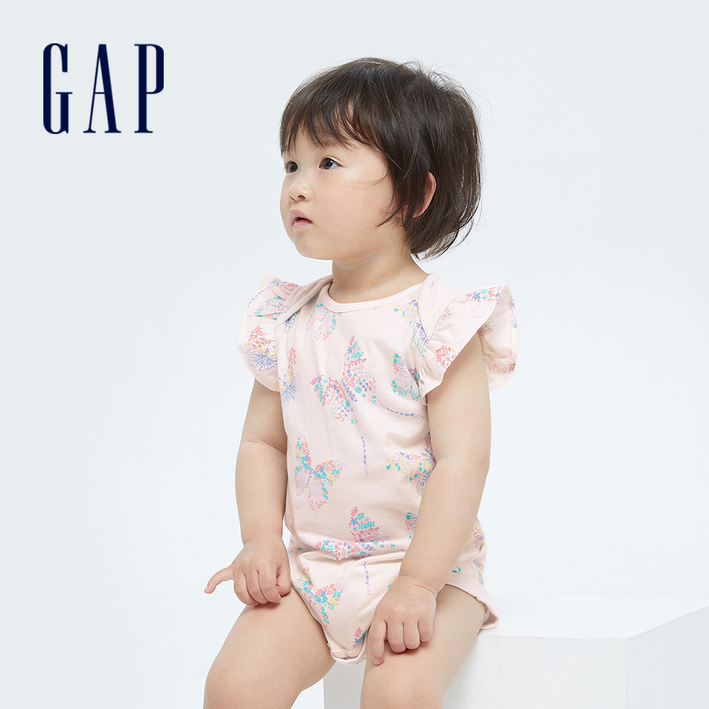 Gap 嬰兒裝 純棉荷葉邊無袖包屁衣 布萊納系列-蝴蝶圖案(681652)