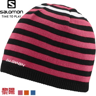 Salomon 法國 Stripe Beanie 雙面 保暖帽 黑粉/橘黑/藍白 41SL3254