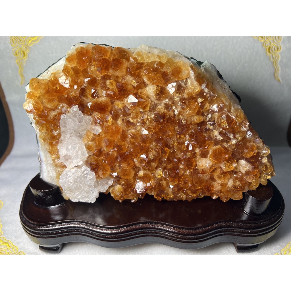 巴西 天然水晶 黃水晶片 黃水晶簇 附木座 No.6
