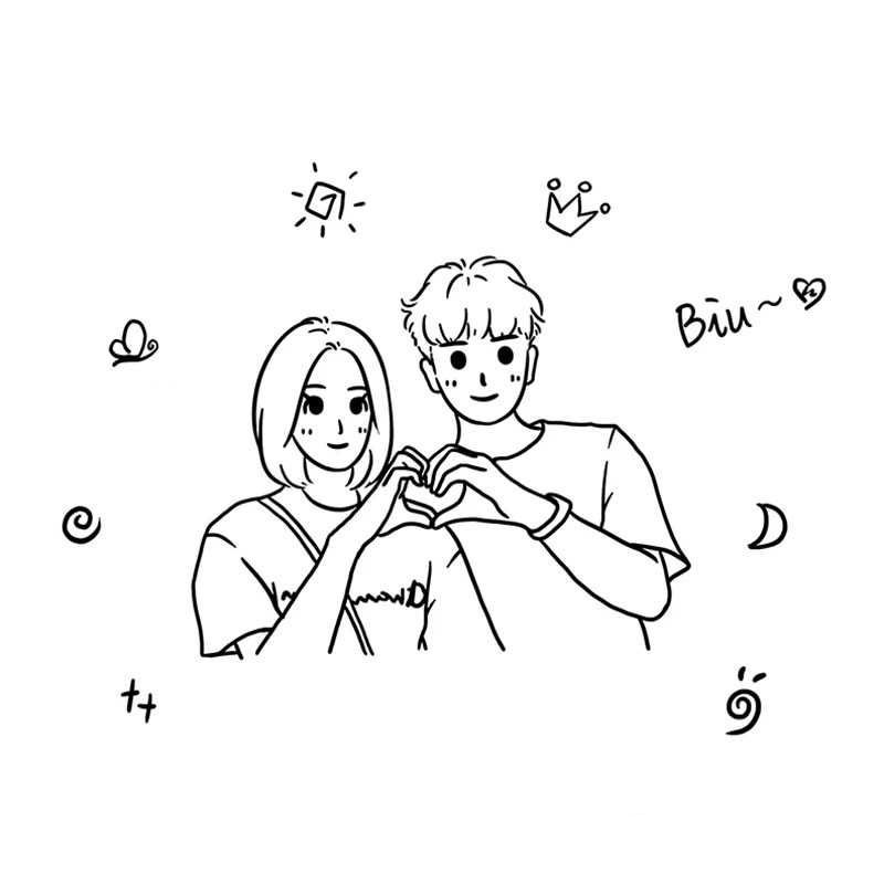 客製化線條簡約人物手繪 情侶 閨蜜 家人 生日紀念插畫設計 黑白款 蝦皮購物