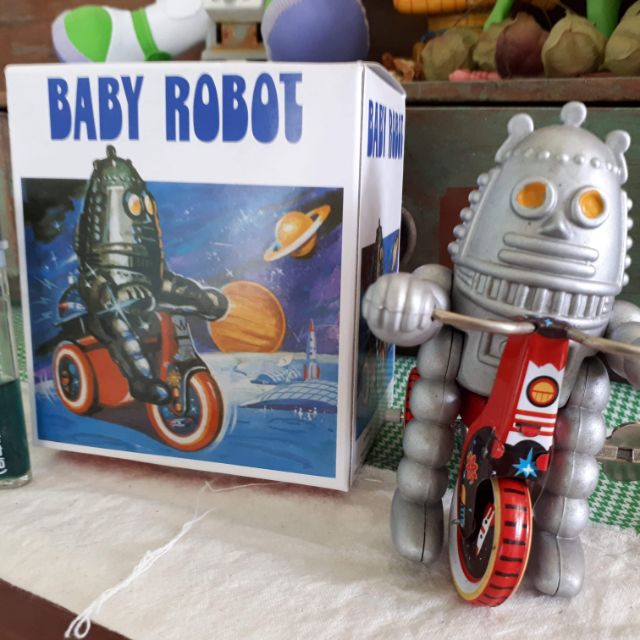 早期機器人騎三輪車發條玩具
