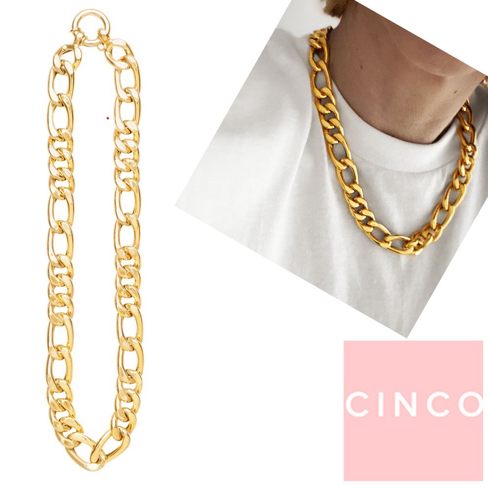 CINCO 葡萄牙精品 Danielle necklace 925純銀鑲24K金寬版項鍊 復古橢圓鎖鍊項鍊