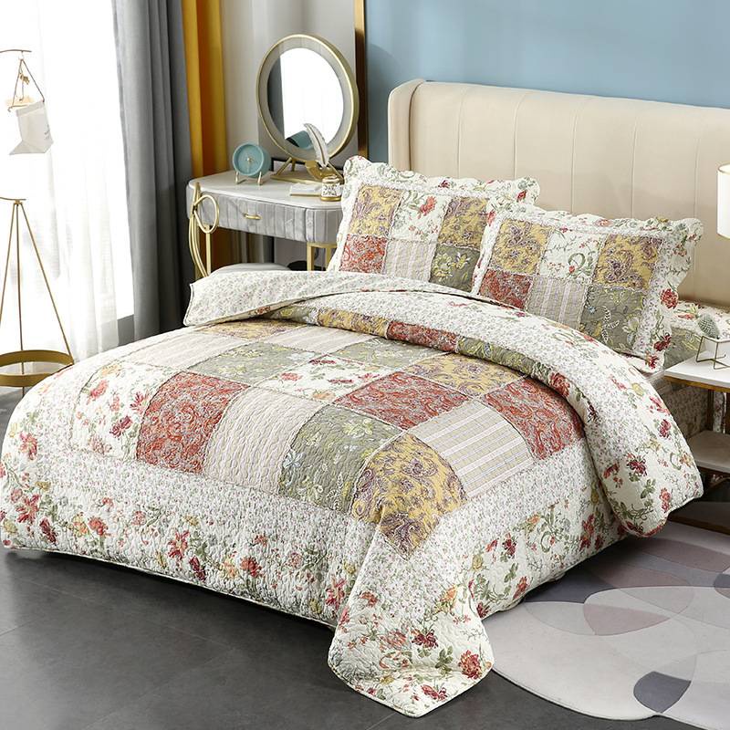 外貿出口美式純棉韓國床蓋歐式絎縫被四件套夾棉加厚床罩被套床單
