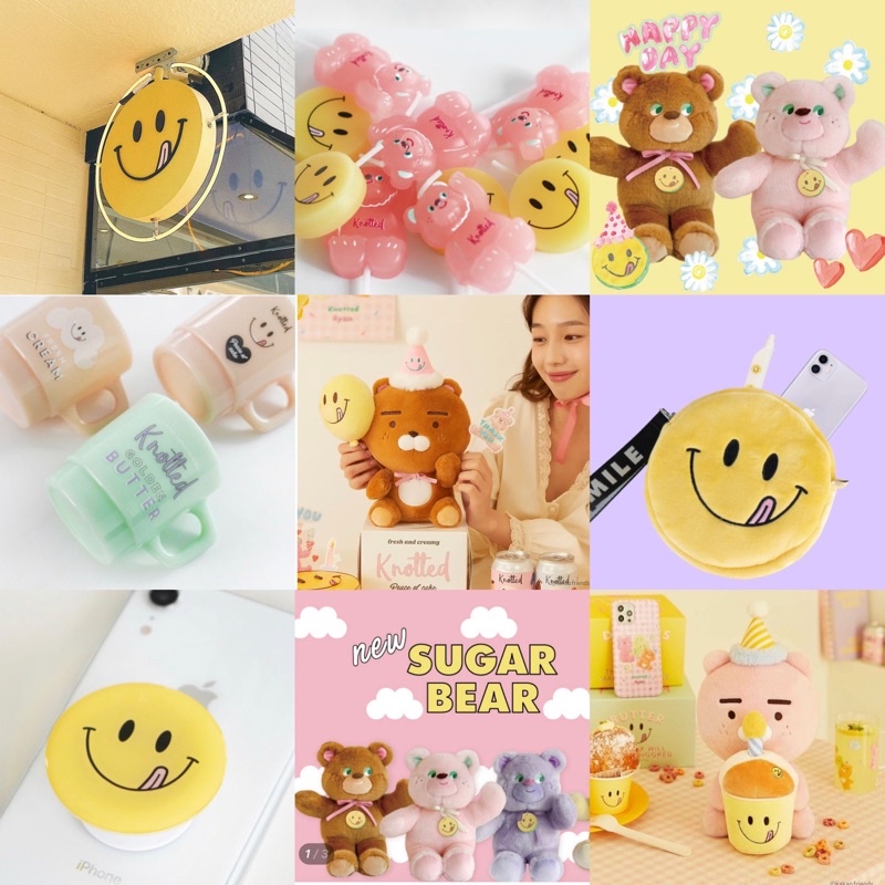 韓國代購 人氣咖啡廳Cafe Knotted  蠟燭 微笑萊恩 粉紅萊恩 手機支架 娃娃 抱枕 馬克杯 錢包 收納袋 熊