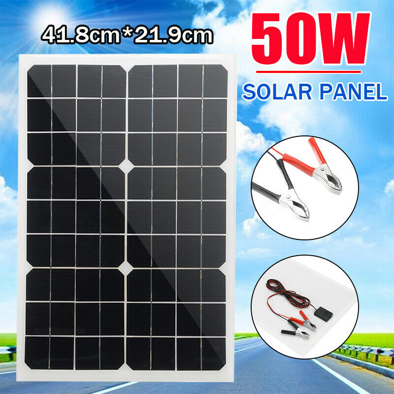 單晶硅太陽能電池板50W家用光伏發電充電板戶外發電板機車充電12V太陽能板包郵